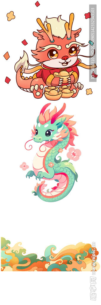 可愛(ài)中式龍與海馬圖案