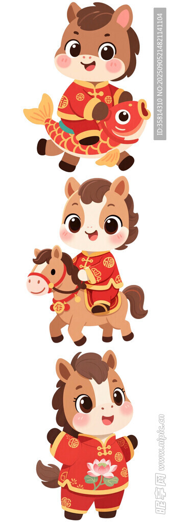 可愛(ài)生肖馬卡通形象組合