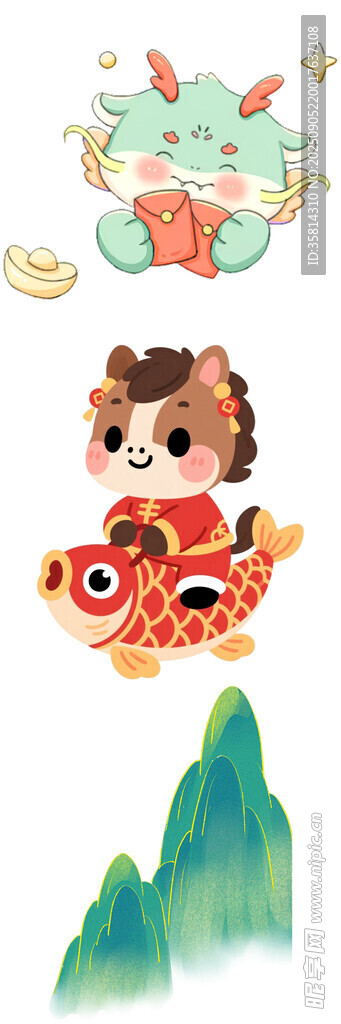 國(guó)風(fēng)萌寵與山水元素插畫