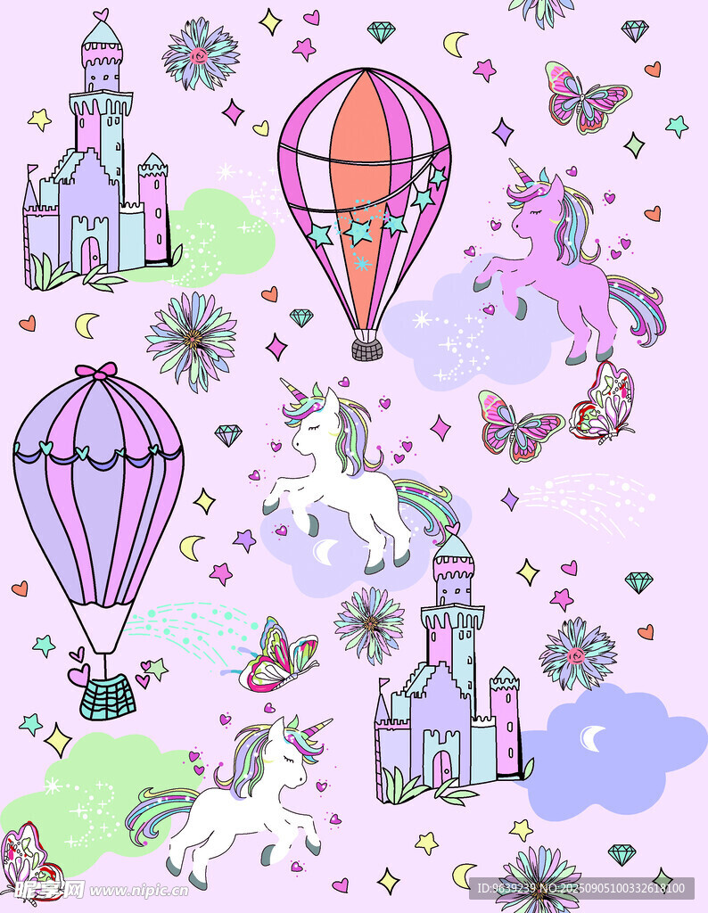 夢幻獨角獸熱氣球圖案