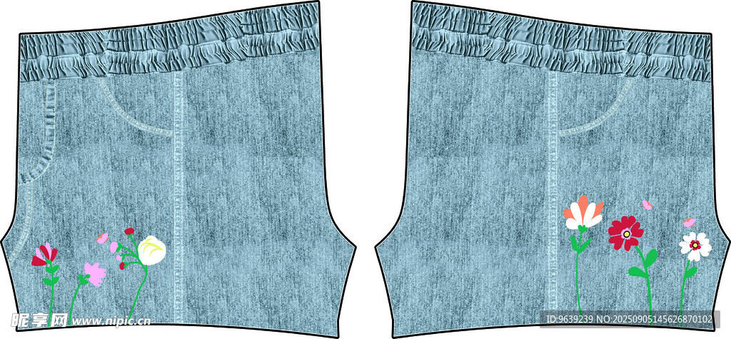 兒童刺繡牛仔短褲