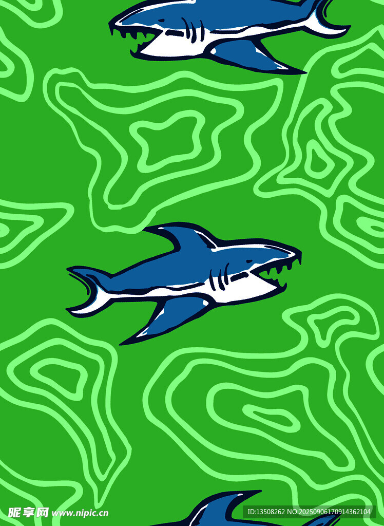 綠色背景上的鯊魚(yú)圖案