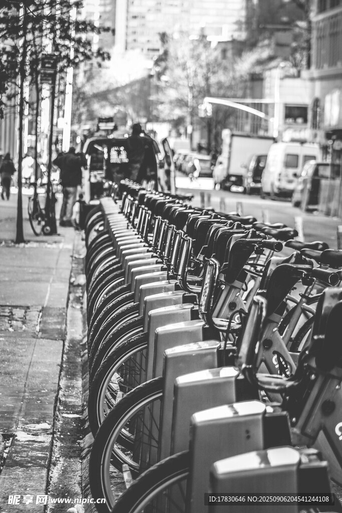 整齊排列的戶外自行車陣