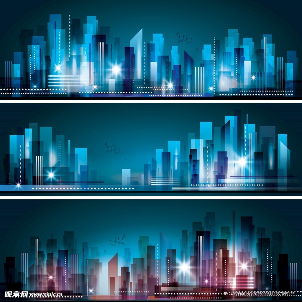 夢(mèng)幻都市夜景建筑剪影