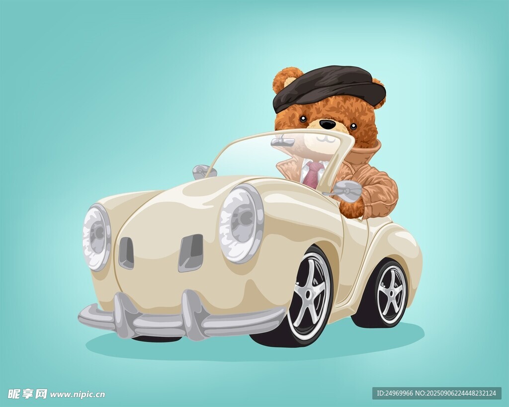 小熊駕駛復古小汽車