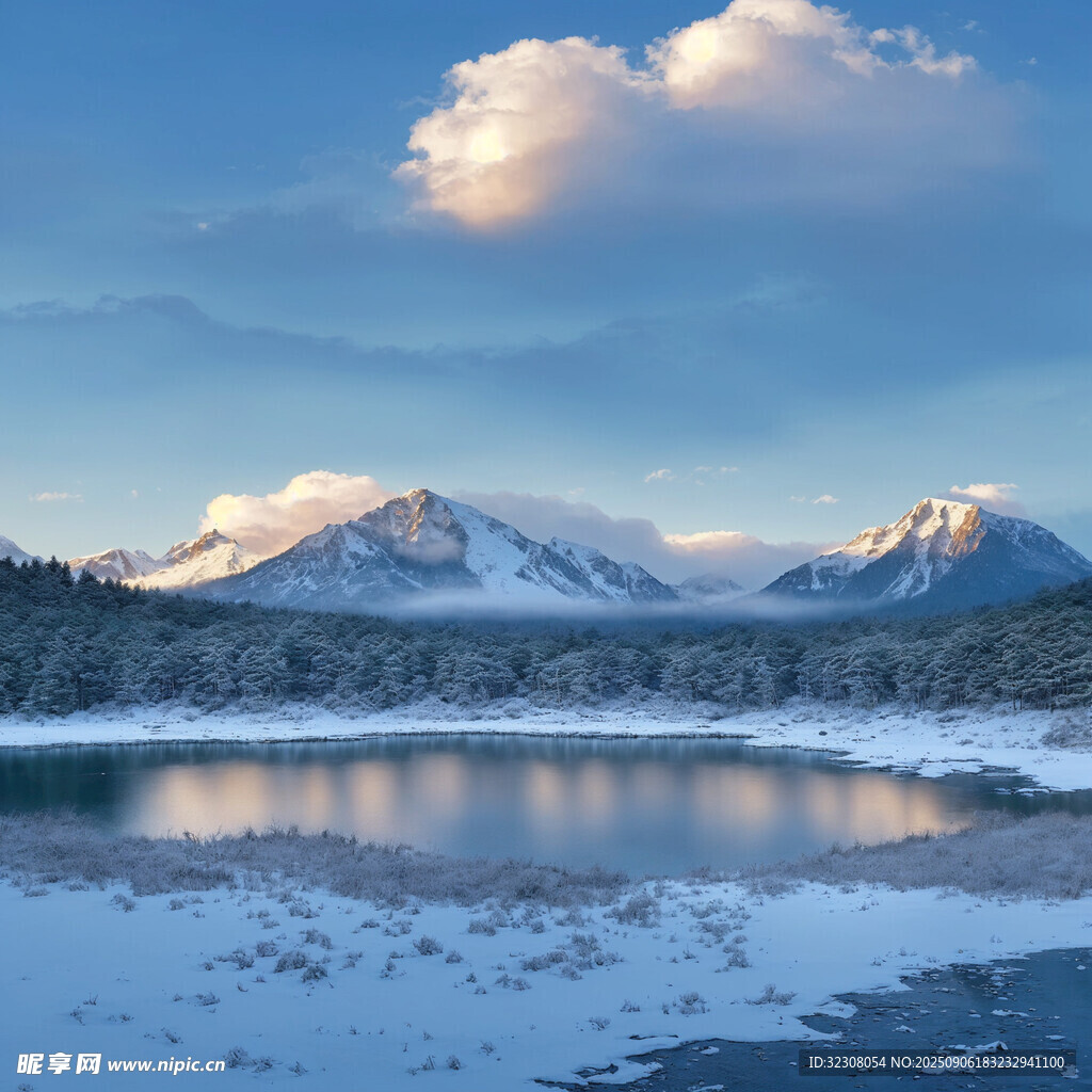 雪山湖畔的靜謐美景