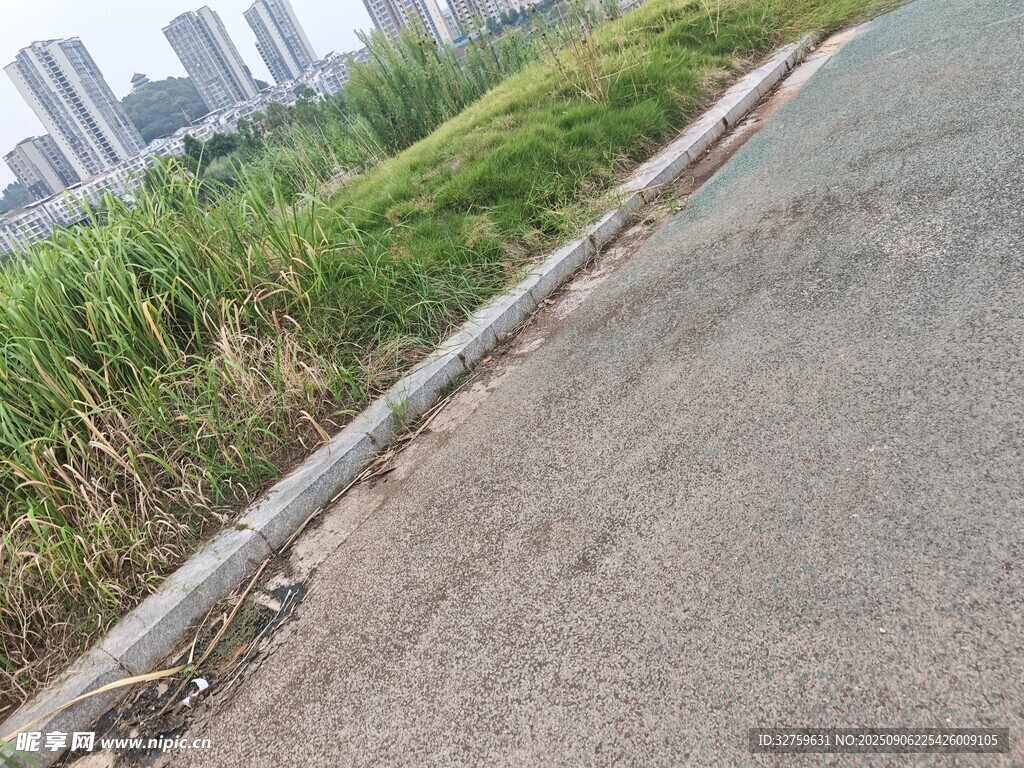路邊草地與城市遠(yuǎn)景