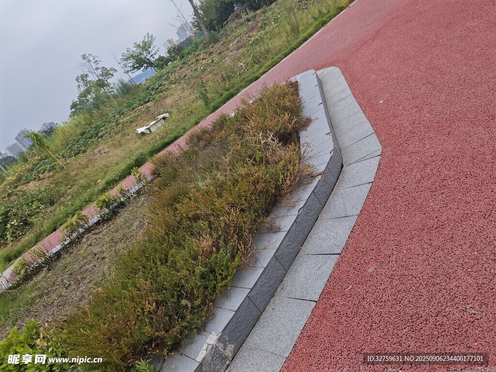 紅色步道旁的綠植景觀