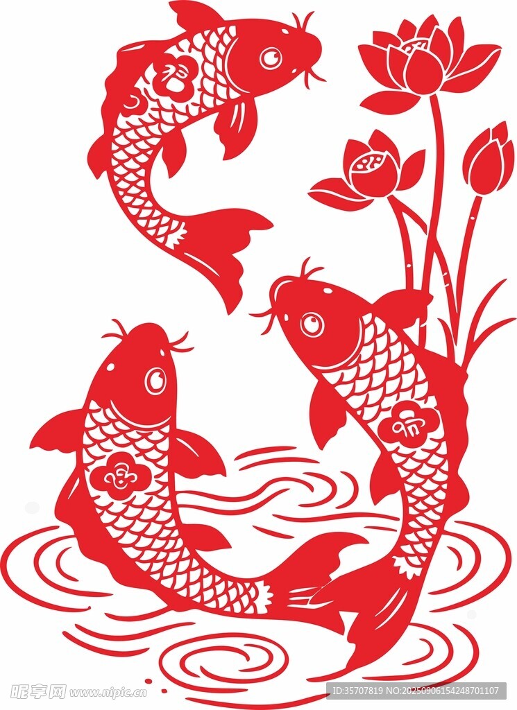 鯉魚戲水剪紙