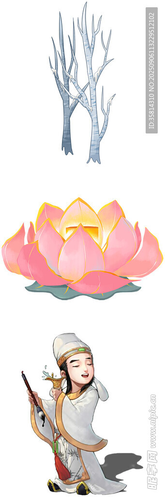 神話場(chǎng)景中的蓮花與持弓人物