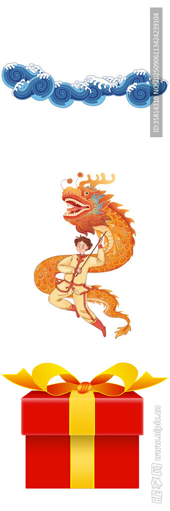龍與禮盒裝飾圖案