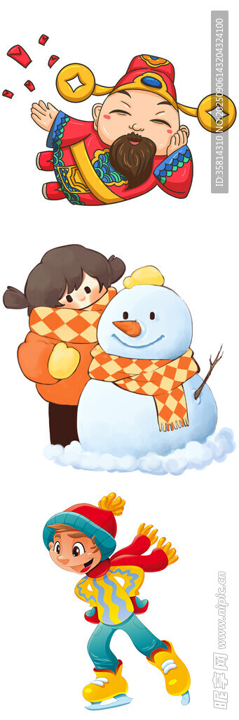 冬日歡樂場景雪人小矮人