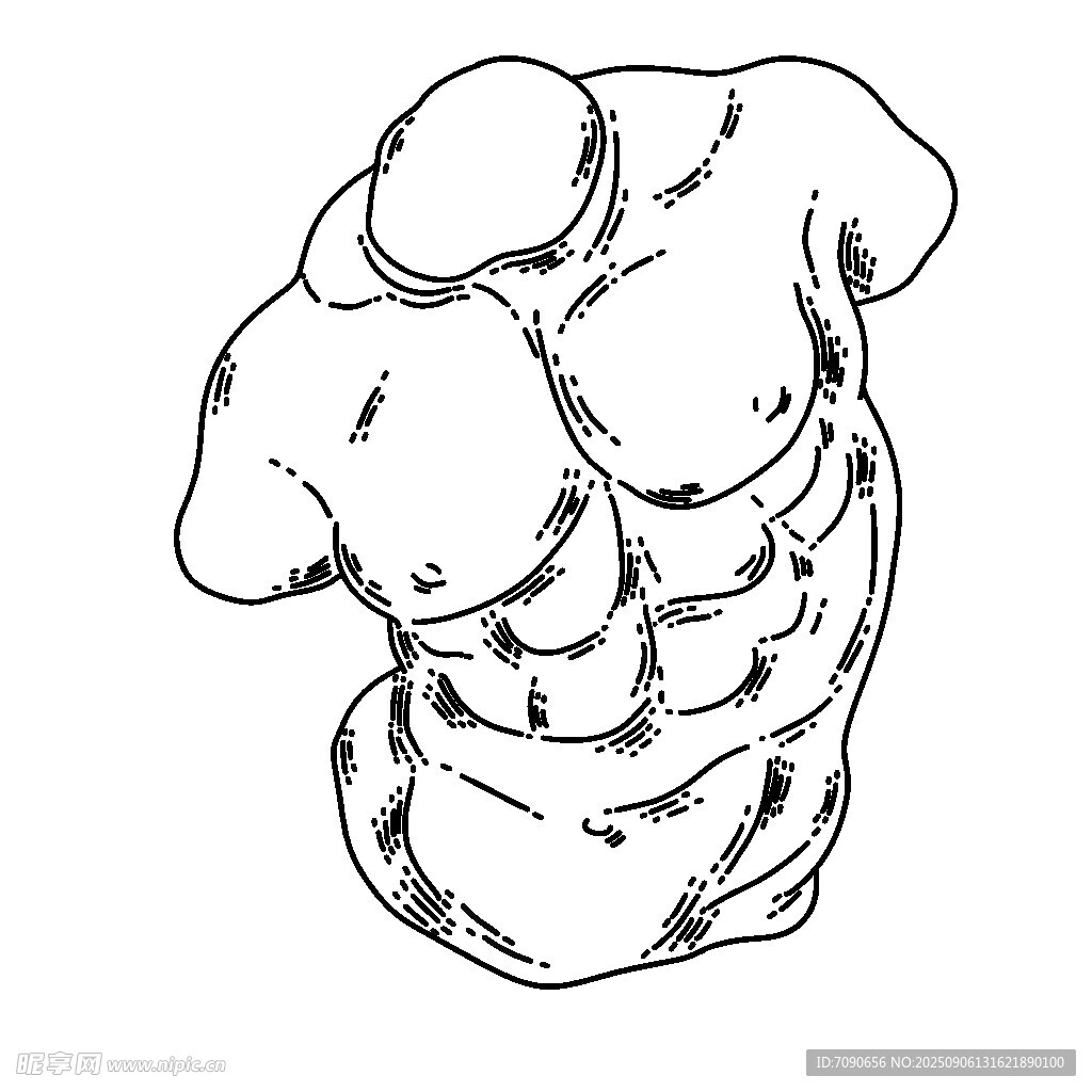 男性健碩肌肉線條素描圖