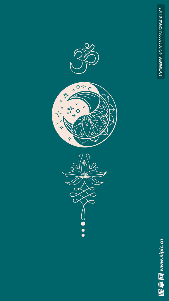 月亮鑰匙神秘圖案插畫