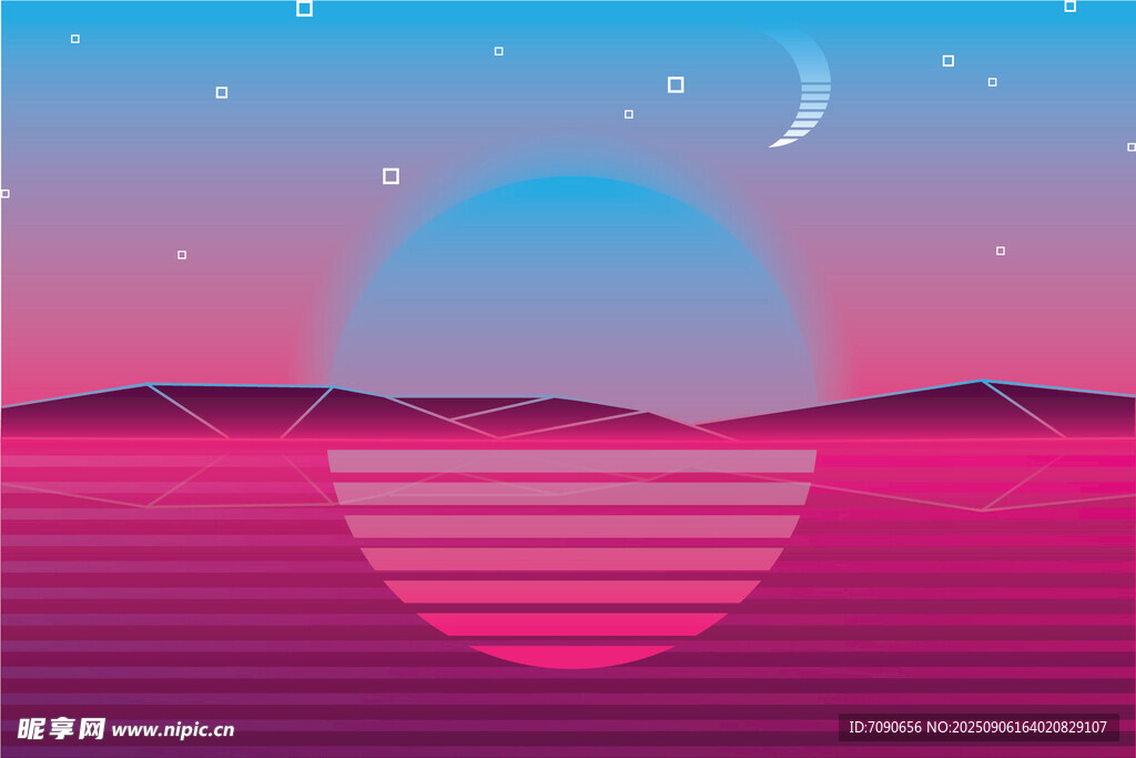 夢幻粉藍漸變沙漠夜景