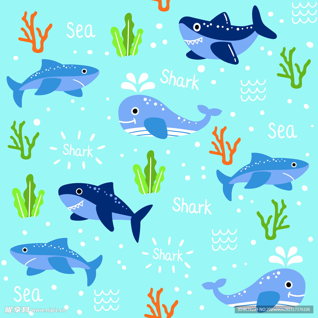 海洋動物圖案的清新背景圖