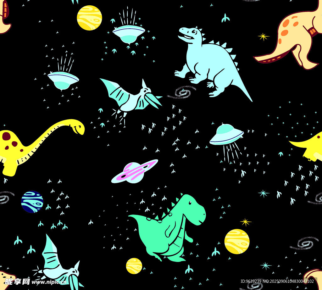 夢幻星空下的多彩恐龍世界