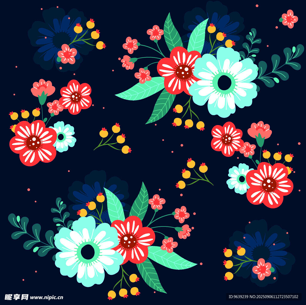 夜空中的繽紛花卉圖案