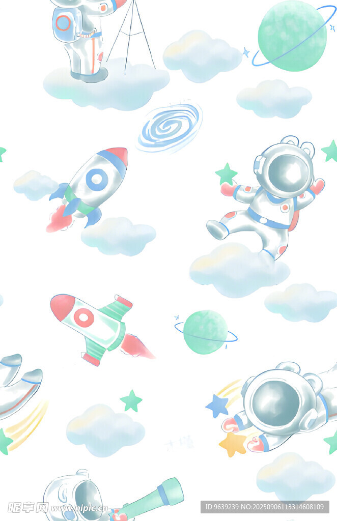 夢(mèng)幻太空元素?zé)o縫圖案