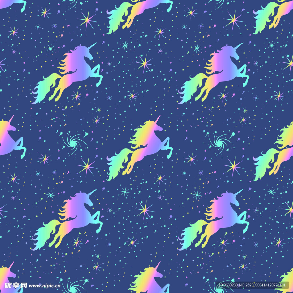 夢幻獨角獸星空無縫圖案