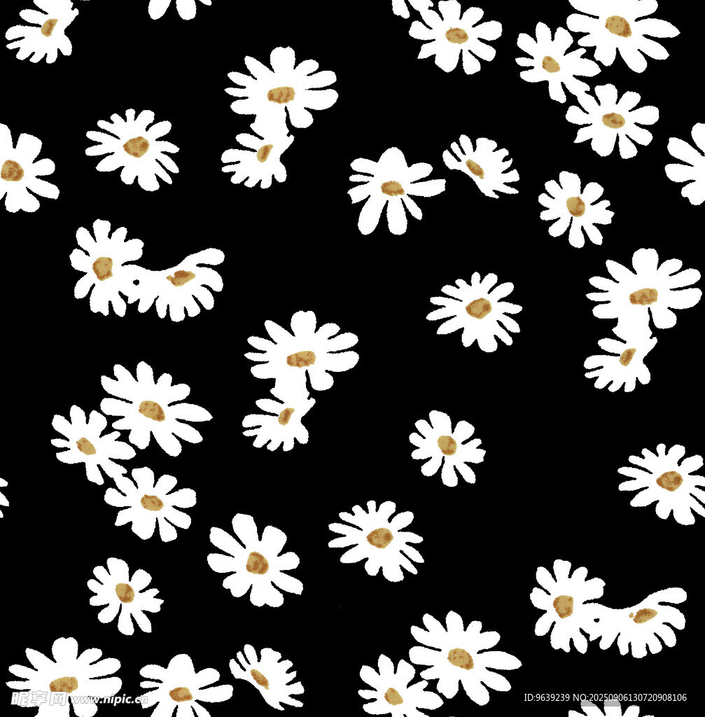 黑色背景上的白色雛菊?qǐng)D案