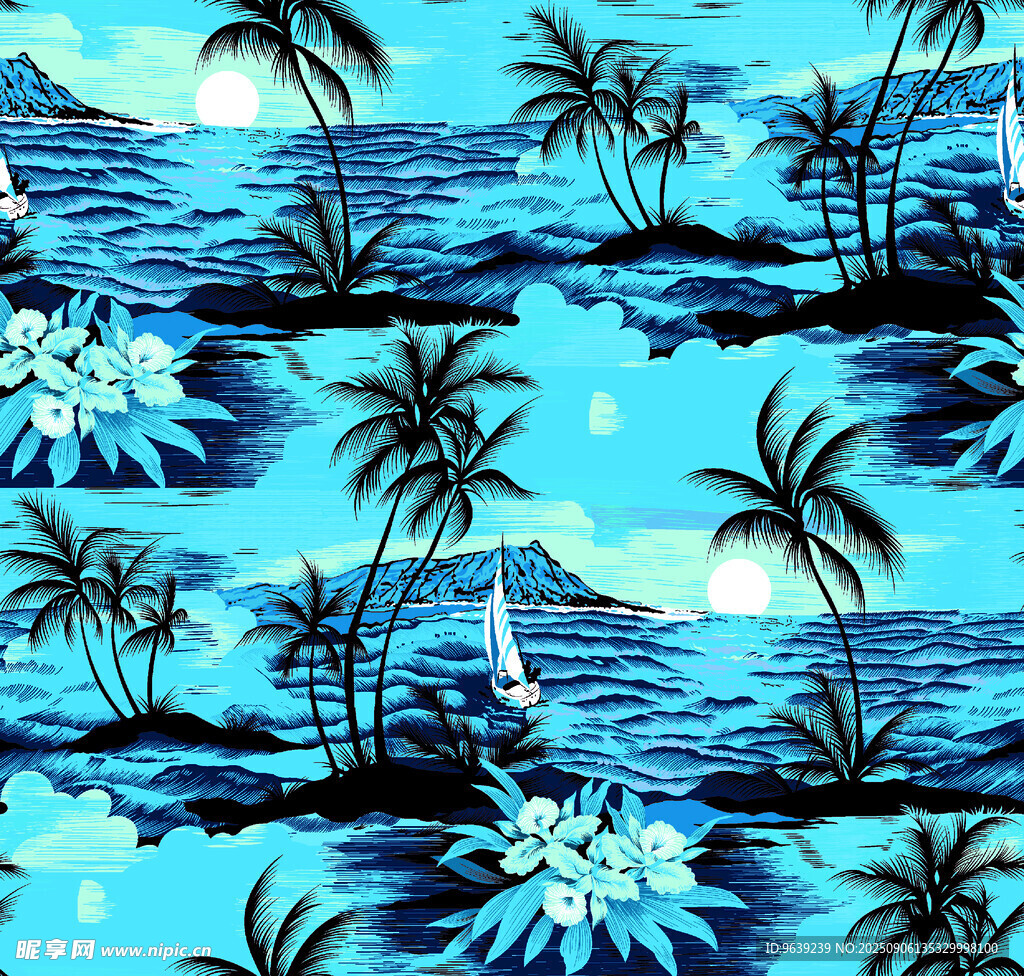 熱帶海洋椰樹花卉圖案