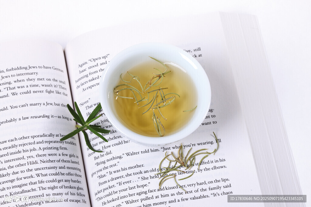 書頁上的茶飲與綠植