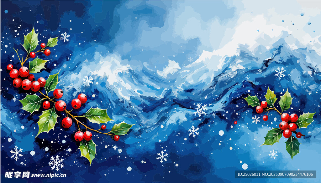 冬日雪景與圣誕漿果裝飾
