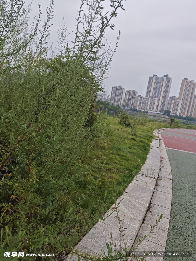 城郊綠地旁的多彩步道
