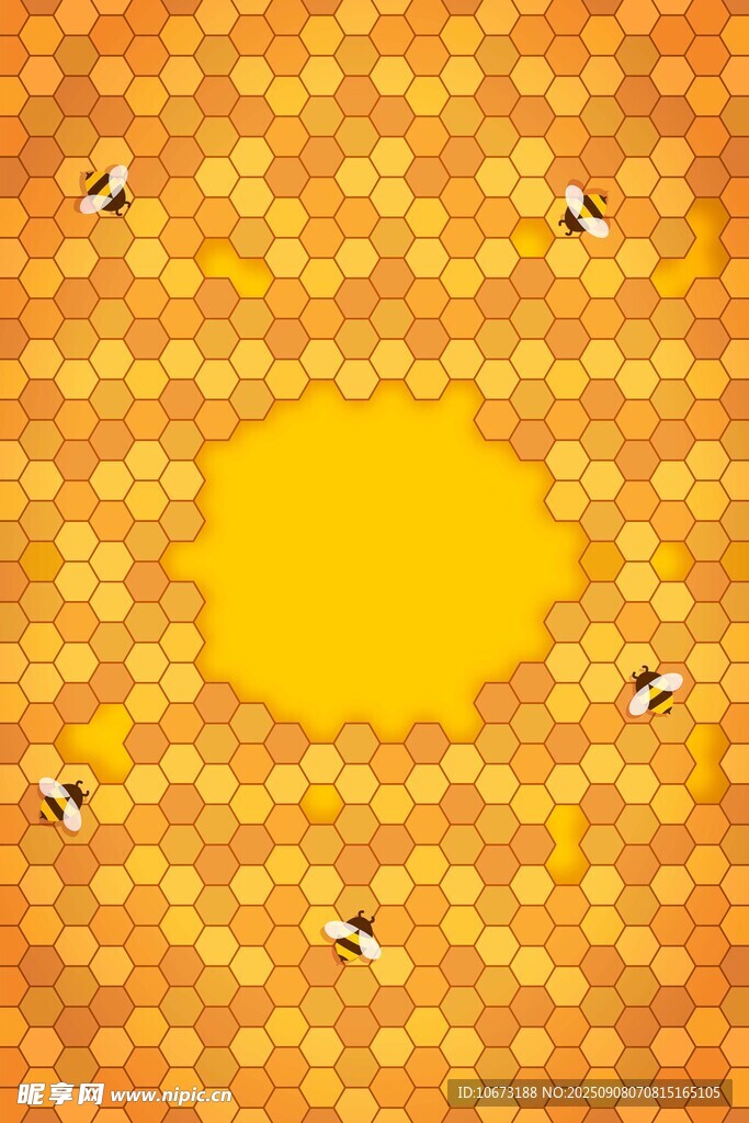 蜂巢上的蜜蜂與黃色空間