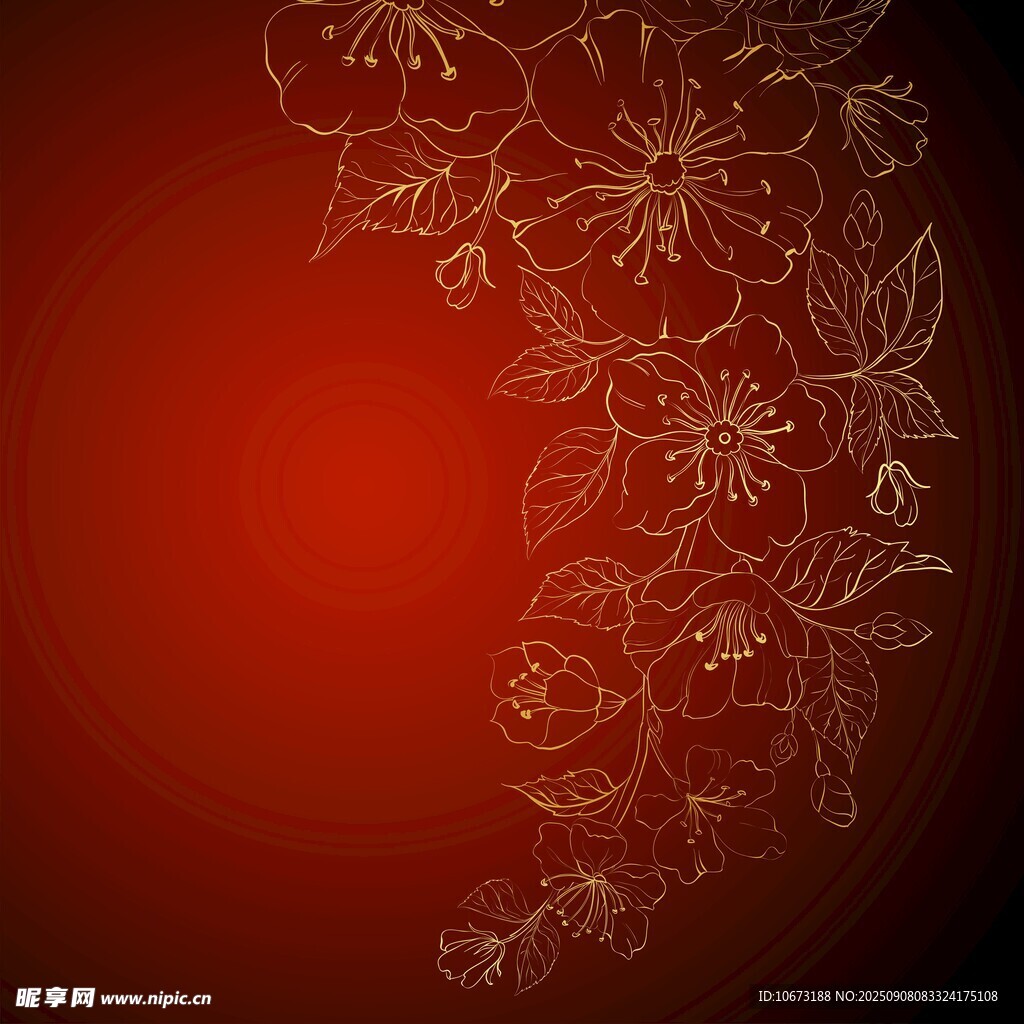 紅色背景花卉裝飾圖案