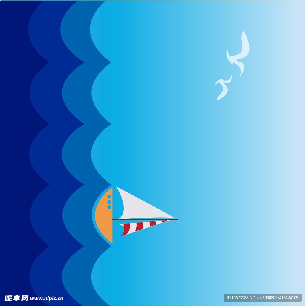 海上帆船與飛翔海鷗