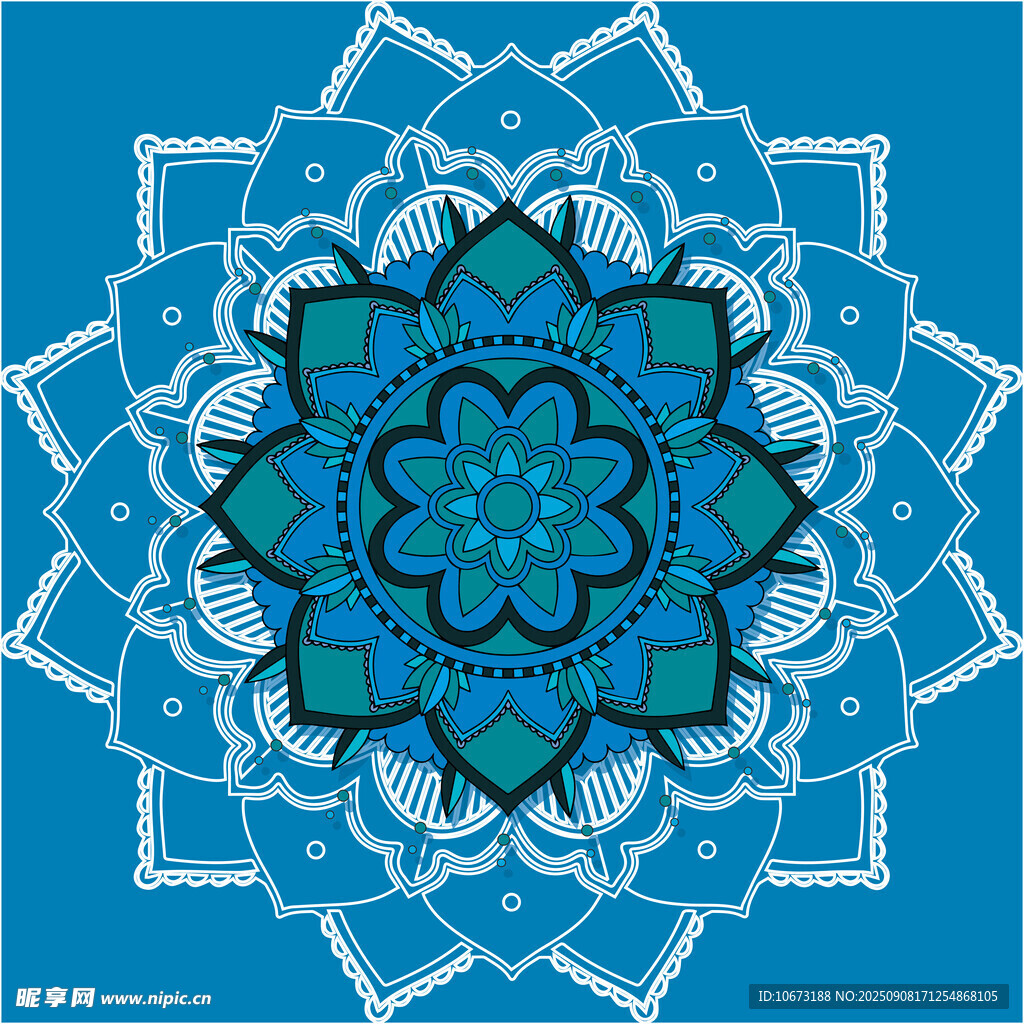 藍(lán)色曼陀羅花紋圖案