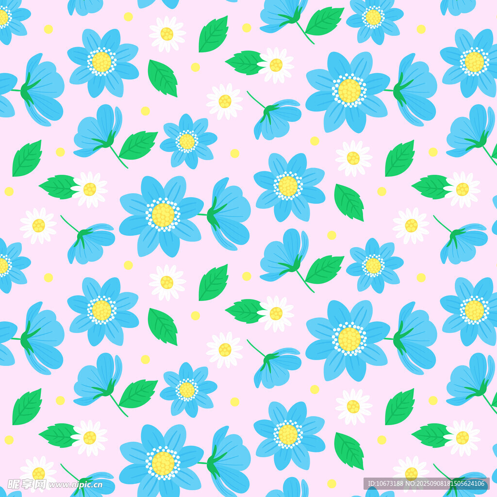 藍(lán)花綠葉可愛(ài)花卉圖案
