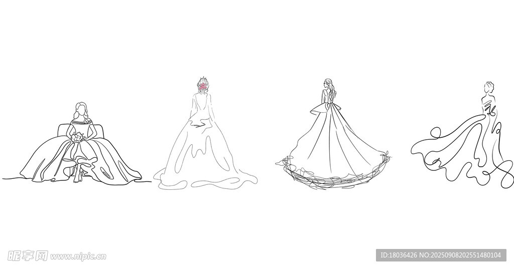 婚禮線條畫新娘婚紗禮服png