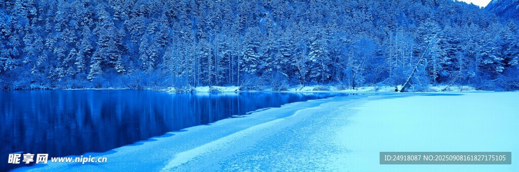 冬日雪景中的靜謐湖岸