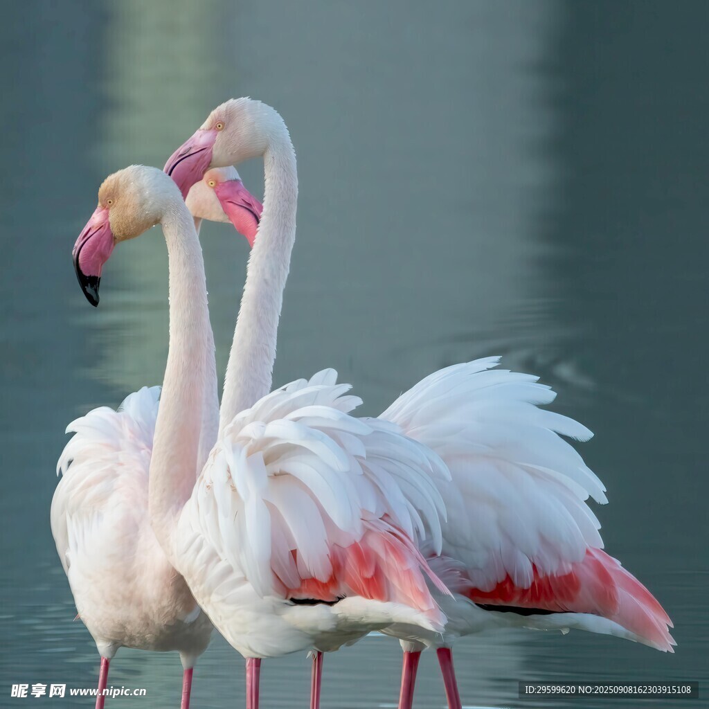 優(yōu)雅火烈鳥于水邊的身姿