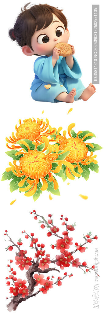 女孩與花卉插畫素材