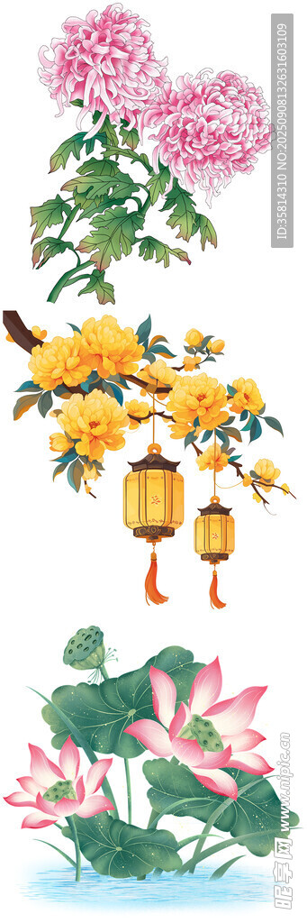 花卉飛鳥裝飾圖案