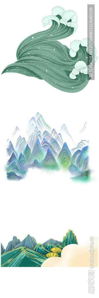 中式山水云紋元素插畫