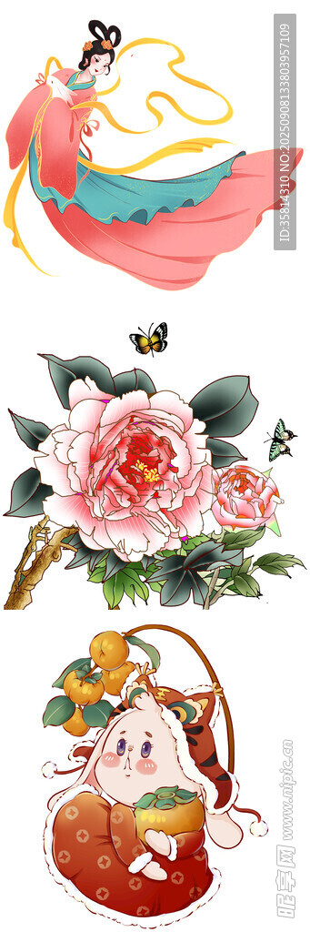 古典花卉與仙女插畫元素