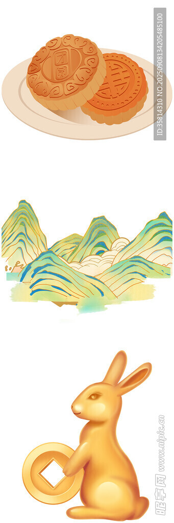 中秋元素月餅玉兔與綠植