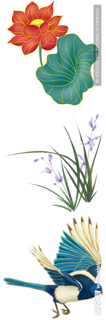 花鳥荷花圖