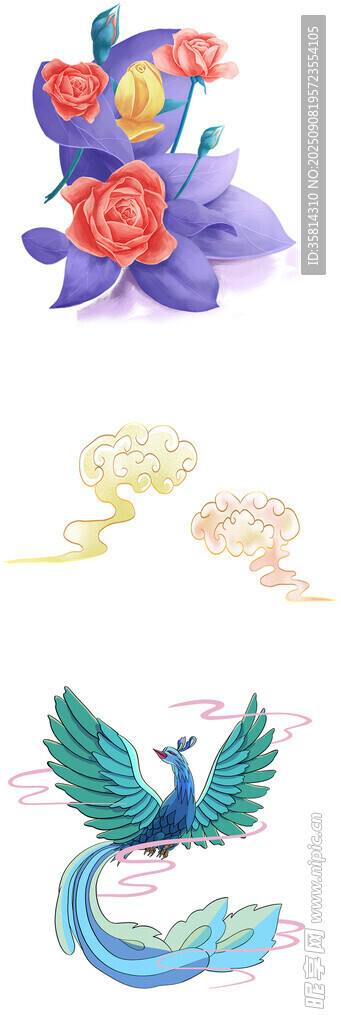 中式花鳥鳳圖案設計素材