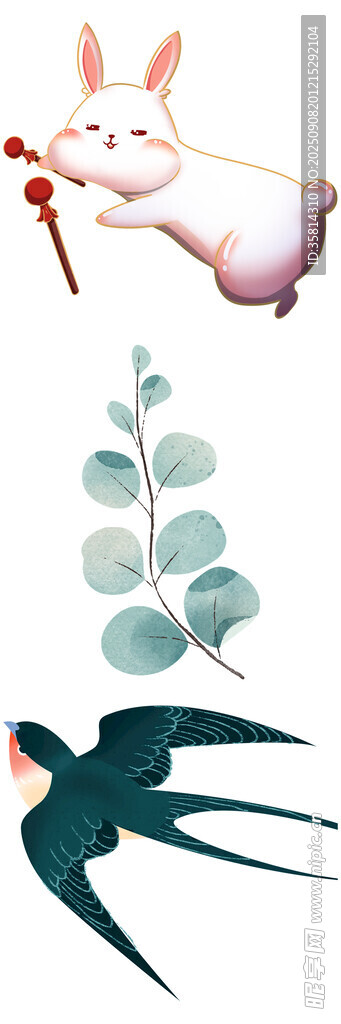 兔燕綠植插畫(huà)素材
