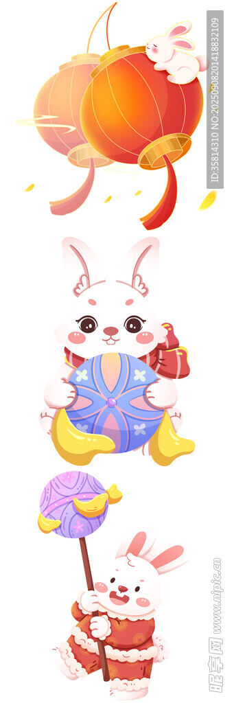 可愛兔子中秋主題插畫