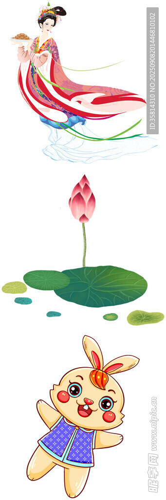 嫦娥玉兔與荷塘元素插畫(huà)