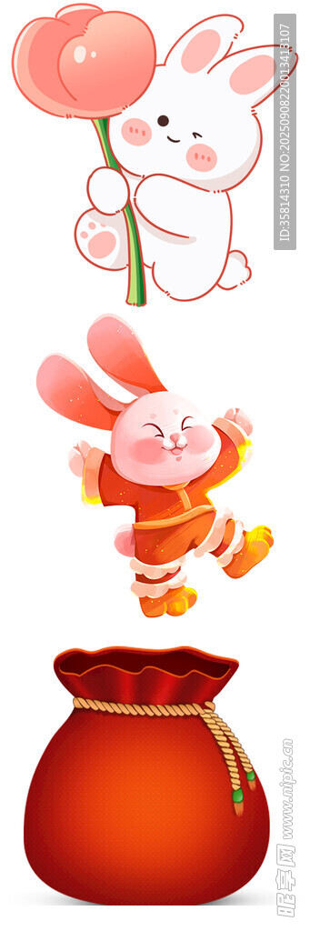 兔子與福袋的可愛插畫
