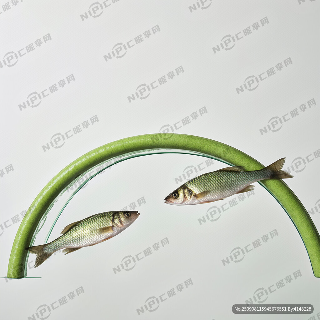 線段 半圓形 有2條魚 淺綠色