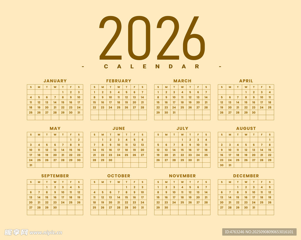 2026年日歷模板展示